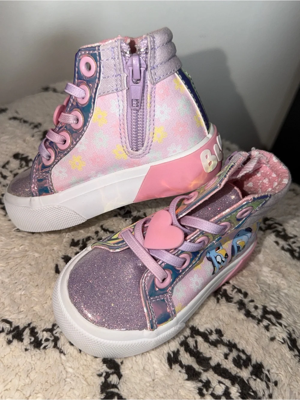 Girls' Pink Glitter Heart High-Top Sneakers - Kids